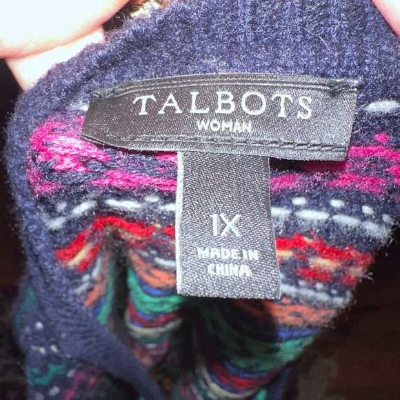 🔥Talbots Lambswool Blend Cardigan Sweater Navy w/Multi-Color & Clear Sequins 1X - Picture 4 of 4